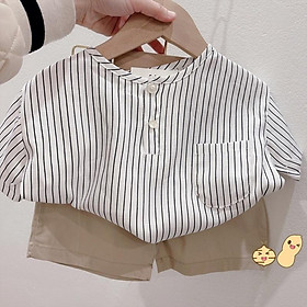 Set sơmi ngắn tay + quần kaki mềm cho bé 9-20kg