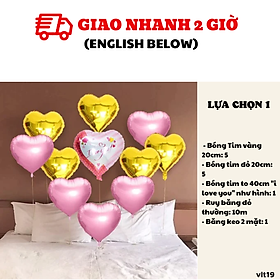 Bộ bóng trái tim màu vàng, hồng trang trí tiệc - Valentine combo vlt19