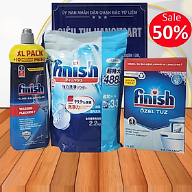 Combo Bột rửa bát finish 2.5kg + Nước làm bóng finish 800ml + Muối rửa bát finish 1.5kg dùng cho Máy rửa bát chén ly đĩa cốc