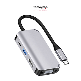 Hình ảnh Hub Chuyển Đổi Type-C Chia 4 Cổng (4 in 1) HDMI/VGA/PD 2.0/USB 3.0 - Hàng Chính Hãng Tamayoko