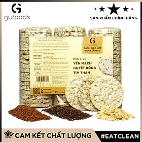 Bánh gạo lứt ăn kiêng GUfoods (500g = 54 bánh) - Mix 3 vị (Yến mạch + Huyết rồng + Tím than) - Hỗ trợ Giảm cân, Tập Gym, Thực dưỡng, Eat clean