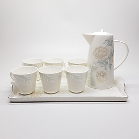 Bộ tách trà khay Sứ xương Bone Porcelain (Bình 1L) (Nhiều hoa văn)