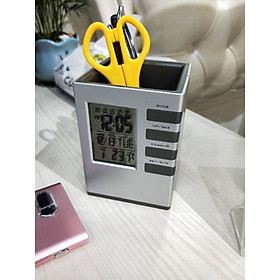 Mua Đồng hồ có đèn hộp vuông để bàn xem thời  nhiệt độ thông minh kiêm dụng cụ để bút văn phòng đa năng cao cấp (Tặng kèm pin)
