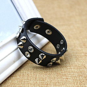 Cool Punk Rock Black Leather Bracelet Wristband Cuff Bangle Women Men