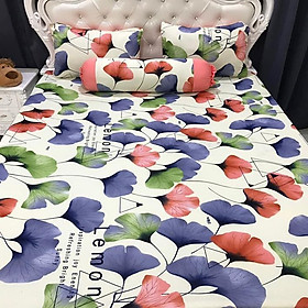 Bộ Drap Thun Lạnh Hàn Quốc (Drap Và 3 Áo Gối) - Hoa Giấy Cam