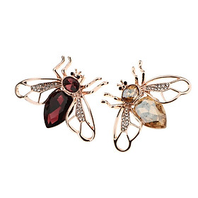 2Pcs Women Vintage Bee Insect Bumblebee Gold Plated Rhinestone Brooch Pins