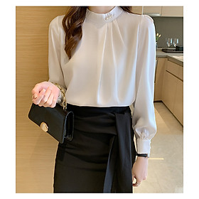 Áo sơ mi xếp 3 li kết ngọc tay dài