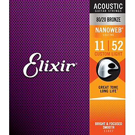 Mua Bộ dây đàn Guitar Acoustic cao cấp/ Acoustic Guitar Strings - Elixir 11027  Bright  Smooth - 80/20 Bronze  Nanoweb Coating  Custom Light 11-52 - Hàng chính hãng