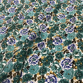 Vải thô siêu mềm mát họa tiết hoa hồng xanh