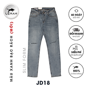 Quần Jean nam Leman xanh bạc rách JD18 - Slim Form