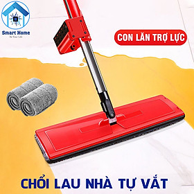 Cây Lau Nhà Tự Vắt Thông Minh Màu Đỏ, Chổi Lau Nhà Thông Minh Tặng Kèm Miếng Lau Có Con Lăn Trợ Lực