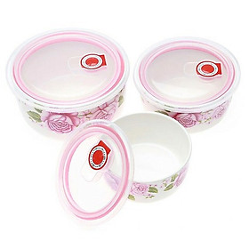 Bộ 3 thố sứ cao cấp đi kèm nắp đựng và có lỗ hút chân không