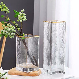 Mua Lọ hoa thủy tinh hình trụ vuông  miệng viền vàng sang trọng  cao 25 cm  chuyên cắm hoa  trồng cây thủy sinh