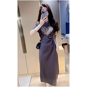 ĐẦM BODY THUN VAI HỞ ĐÍNH HẠT NGỰC TRÁI TIM KIM SA
