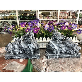 Mua Cặp Tỳ Hưu phong thủy đá cẩm thạch vân đen có đế - Dài 20 cm