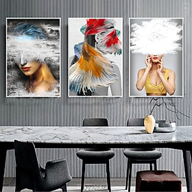 Mua Khung Tranh Decor Treo Tường Phòng Ngủ - Tranh Canvas Bộ 3 Cô Gái Phong Cách Hiện Đại