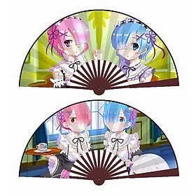 Quạt nan Re:Zero Bắt đầu lại ở thế giới khác 31cm cầm tay in hình anime chibi 2 mặt