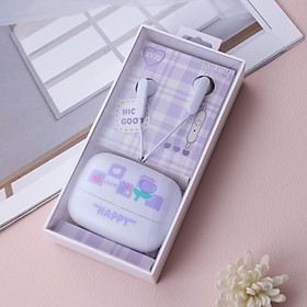 Mua Tai Nghe Và Hộp Đựng Họa Tiết Happy - Có Micro Đàm Thoại - Mẫu Z