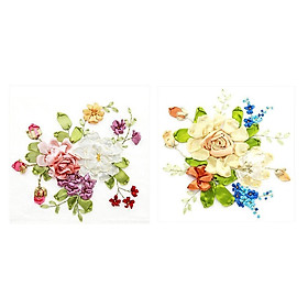 2pcs Ribbon Embroidery Kits DIY Flower Painting Kit Stamped Cross Stitch Set