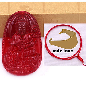Mặt dây chuyền Phật Phổ hiền pha lê đỏ 3 cm kèm vòng cổ dây dù đỏ + móc inox vàng, Phật bản mệnh, mặt dây chuyền phong thủy