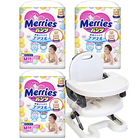 Combo 3 gói tã dán/quần Merries nội địa Nhật tặng ghế ăn dặm Mastela điều chỉnh độ cao cho bé