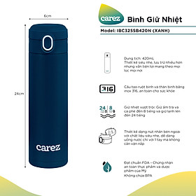 Mua Bình Giữ Nhiệt Carez IBC325SB420N - 420ml  Inox 316  Không chứa BPA - Giữ nóng đến 8 tiếng  giữ lạnh đến 24 tiếng - Hàng chính hãng