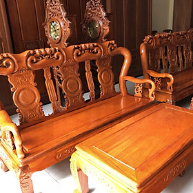 Bộ bàn ghế phòng khách gỗ gõ quốc đào ray