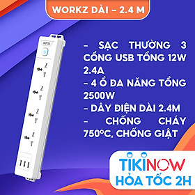 Ổ cắm điện đa năng shoptida có sạc nhanh PD 20W cổng USB+TYPEC, có 4-6 lỗ cắm tải 2500W, 1 đổi 1 15 tháng
