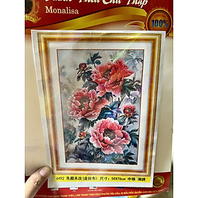 Mua Tranh thêu kín Hoa mẫu đơn đỏ 6492  kích thước 50 x 76 cm