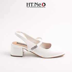 Sandal nữ gót trụ 5,5cm, mũi vuông, chất da bóng