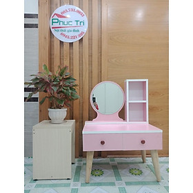 Bàn trang điểm 60/chân gỗ/hộc kệ/hồng