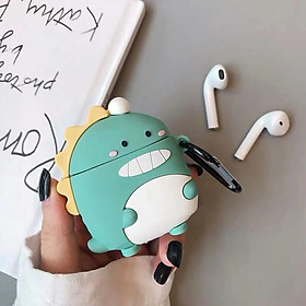 Bao Case Cho Airpods 1/ 2 Hình Khủng Long Xanh _Tặng Kèm Móc Khóa Hình Mèo Con Ngồi Hộp