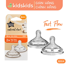 Núm Ty Silicon Siêu Mềm Tự Nhiên Cho Bé Tommee Tippee Natural Start Fast Flow Từ 6 Tháng (Vỉ đôi, tách lẻ)