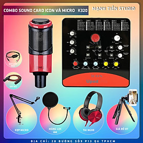 Combo thu âm, livestream Micro TakStar PC-k320, Sound card Icon Upod Pro - Kèm full phụ kiện kẹp micro, màng lọc, tai nghe, giá đỡ ĐT, dây canon, dây ma2 - Hỗ trợ thu âm, karaoke online chuyên nghiệp - Hàng chính hãng