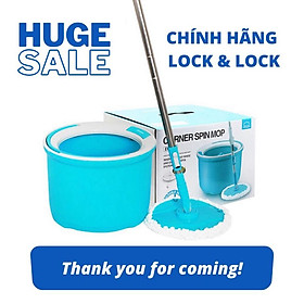 Mua ♗Bộ cây lau nhà xoay tay Lock&Lock ETM494 Corner 2 bông - Màu xanh biển