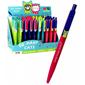 Combo 3 cây bút bi M&G màu Xanh 0.7 đầu bấm cái vắt có hình đầu con Mèo(giao màu ngẫu nhiên)-ABP20176