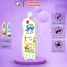 Nước rửa chén bát SPY hương Gừng Sả 380 ml thành phần thiên nhiên, an toàn, sạch nhanh dầu mỡ, mùi tan