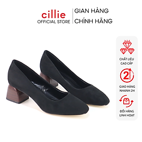 Giày cao gót nữ da lộn mũi vuông cao 5cm Cillie 1219