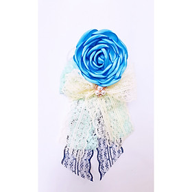 Cài Áo Nữ Sam Handmade Hoa Hồng Biếc Nơ Ren Phồng Tươi Trẻ CA013, Thích Hợp Cài Áo Váy, Đi Tiệc, Làm Quà Tặng