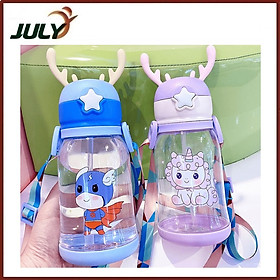 Hình ảnh Bình uống nước có ống hút mềm dẻo cho bé dung tích lớn 600ml với thiết kế dễ thương phù hợp cho mọi bé trai bé gái- JL