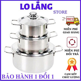 BỘ 3 NỒI 24cm 18cm 16cm NẮP INOX CAO CẤP DÙNG ĐƯỢC BẾP TỪ - BA NỒI BA NẮP INOX VIỆT NAM BẢO HÀNH 30 DAY