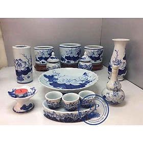 Mua Bộ Bát Nhang Thờ bằng gốm sứ Men Xanh Ngọc cao Cấp Vẽ Sen( chọn theo từng sản phẩm) HANH15061