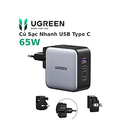 Mua Củ sạc nhanh 65W GaN Nexode USB Type C Ugreen 90409 HÀNG CHÍNH HÃNG CÓ BẢO HÀNH !!!Với 3 cổng sạc 2x USB-C  1x USB-A.