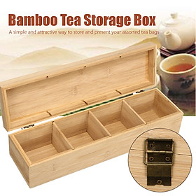 4 Compartment Section Tea Bamboo Box Storage Sugar Bag Organizer Container Gift