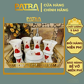 Set nhà tắm 5 món gốm sứ Bát Tràng - Bộ sứ vệ sinh, chai đựng sữa tắm dầu gội cao cấp