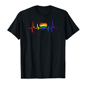 Áo thun cotton unisex in hình Lovely LGBT Gay Pride Heartbeat Lesbian Gays Love-9267