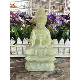 Tượng Phật Bà Quan Âm ngồi đài sen đá ngọc Onyx - Cao 20 cm