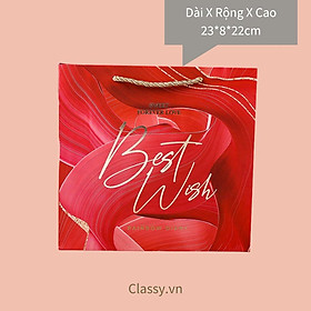 XÉ LẺ Bộ túi giấy Classy +Hộp quà Màu đỏ Kích thước 16 * 15 * 6,5cm dùng làm quà tặng, in chữ Best Wishes Q215