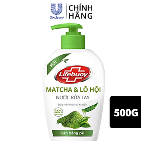 Nước rửa tay Lifebuoy Matcha & Lô hội 500g chiết xuất từ thiên nhiên giúp sạch khuẩn và cân bằng độ PH trên da