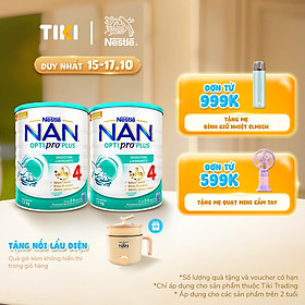 Bộ 2 lon Sữa bột NAN OPTIPRO PLUS 4 Nestle Bé 2-6 tuổi 1500g/lon Giúp tiêu hóa tốt
